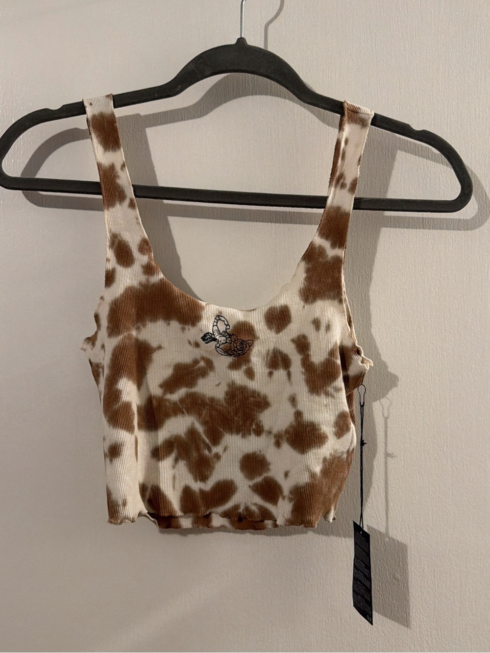 Forever 21 Brown and Cream Tie-Dye Ribbed Crop Tank
